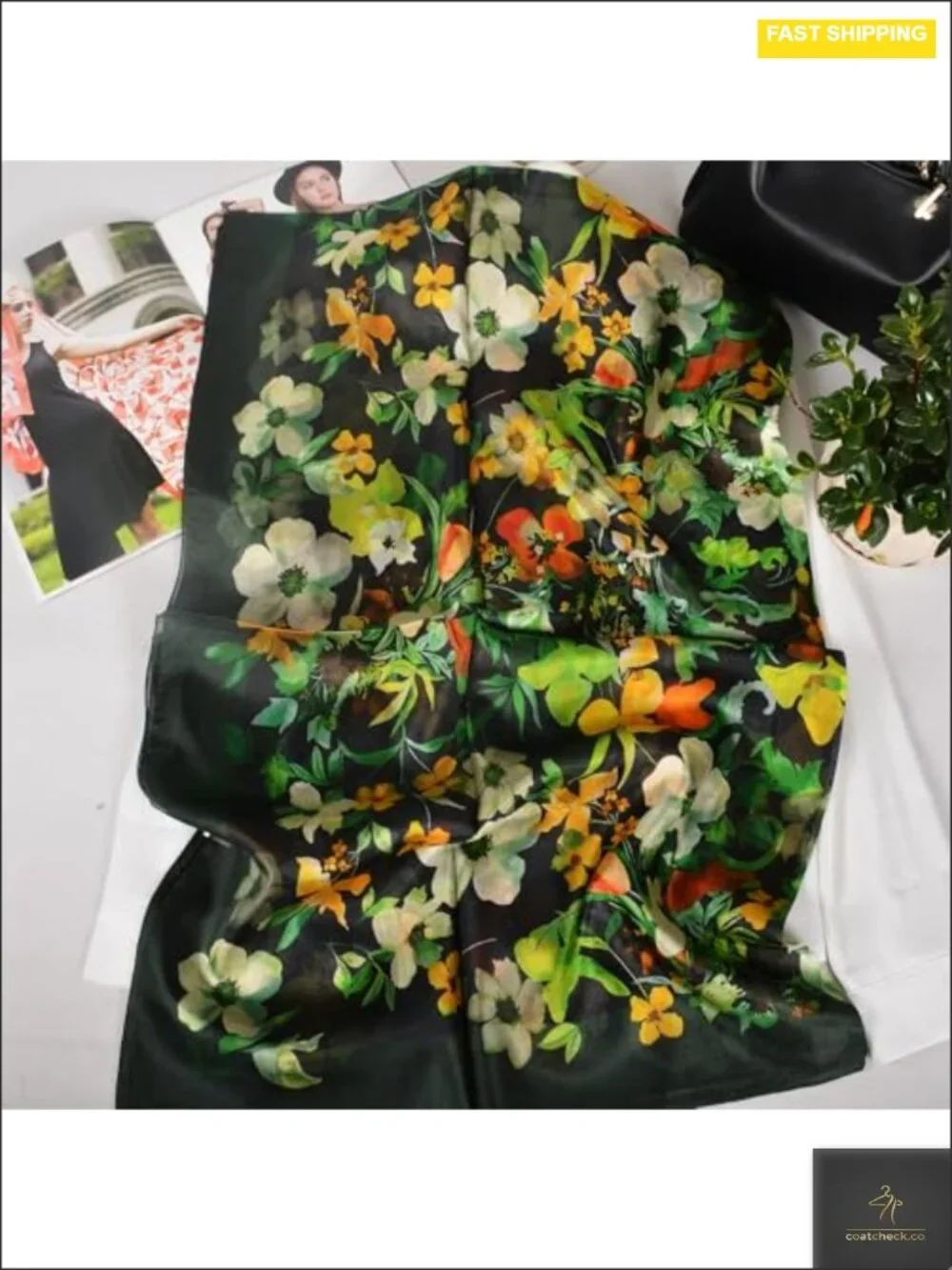 100% Mulberry Silk Scarf Floral Long Shawl Wrap 69x43 Lightweight Soft